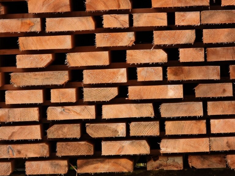 Stacked lumber boards